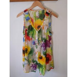 Da-Nang Silk Cotton Blend Watercolor Floral Tank Top Size M Artistic Boho Chic